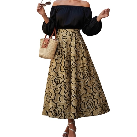 N BY  NANCY Dresses & Skirts - # A237  N by Nancy  Power Chic Gold & Black Floral Embroidered Skirt  NWT M